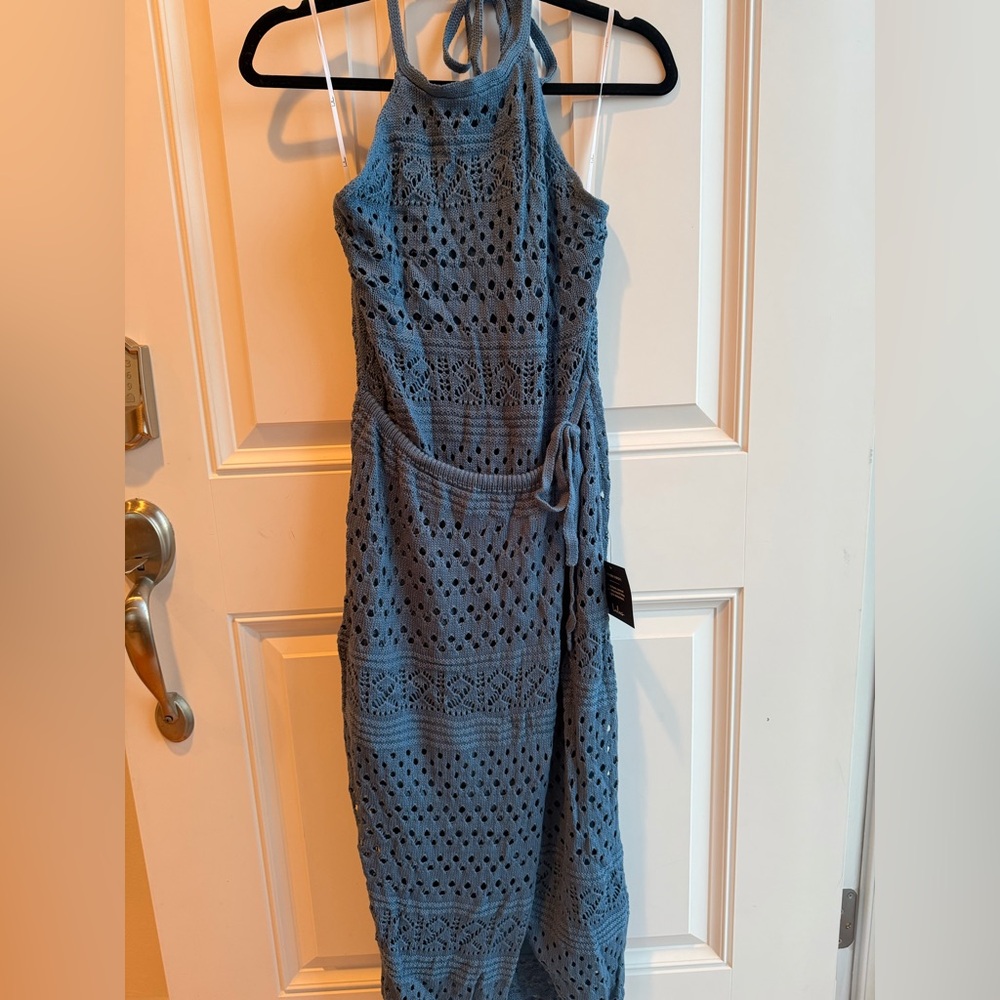 Lulu's Strapless Blue Crochet Dress